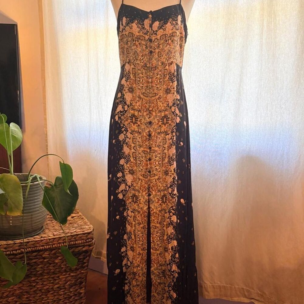 Intimately by Free People - Black, pink & gold floral and paisley print maxi dre - Picture 2 of 8
